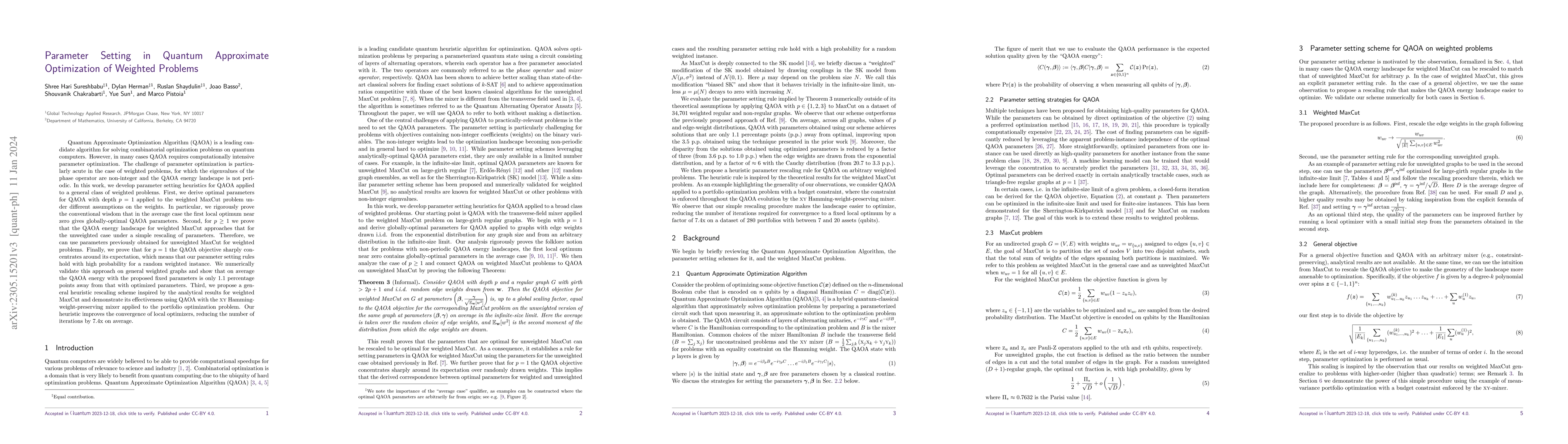Thumbnail for Parameter Setting in Quantum Approximate Optimization of Weighted
  Problems