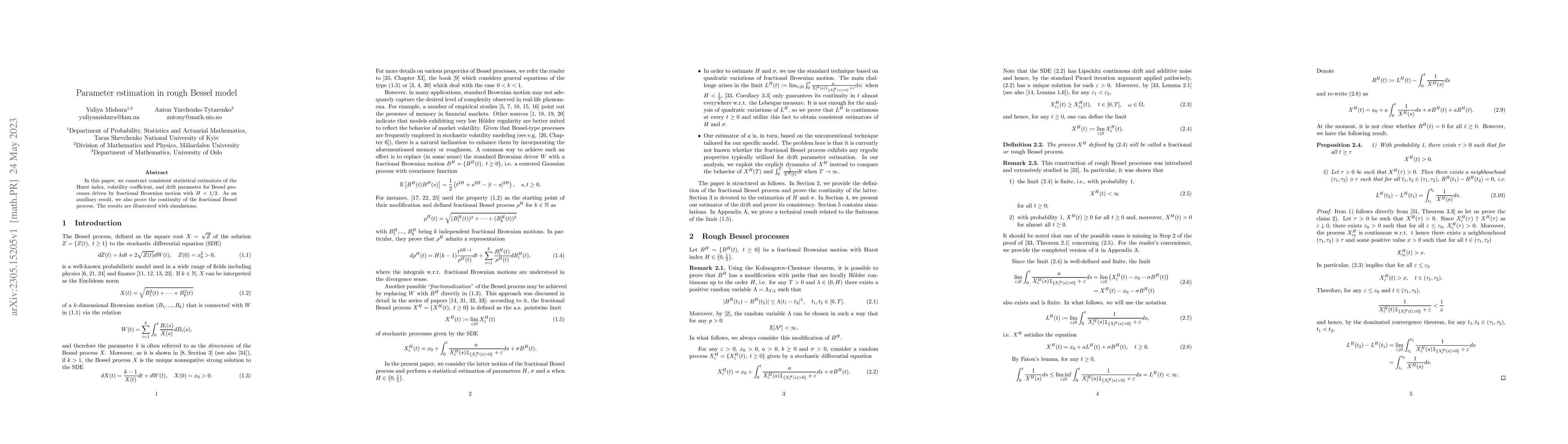 Thumbnail for Parameter estimation in rough Bessel model