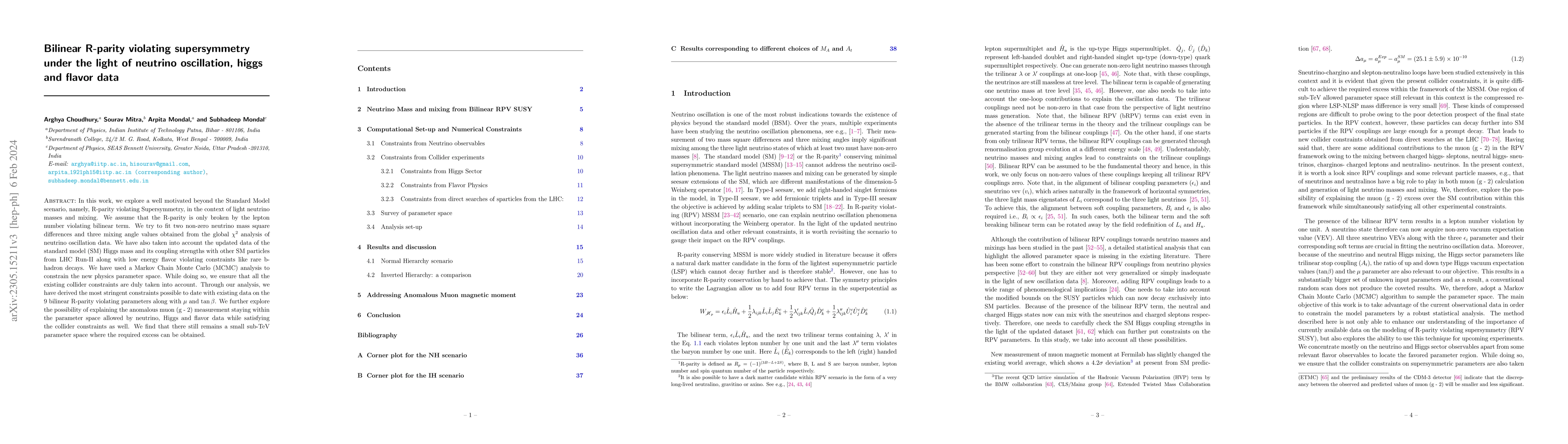 Thumbnail for Bilinear R-parity violating supersymmetry under the light of neutrino
  oscillation, higgs and flavor data