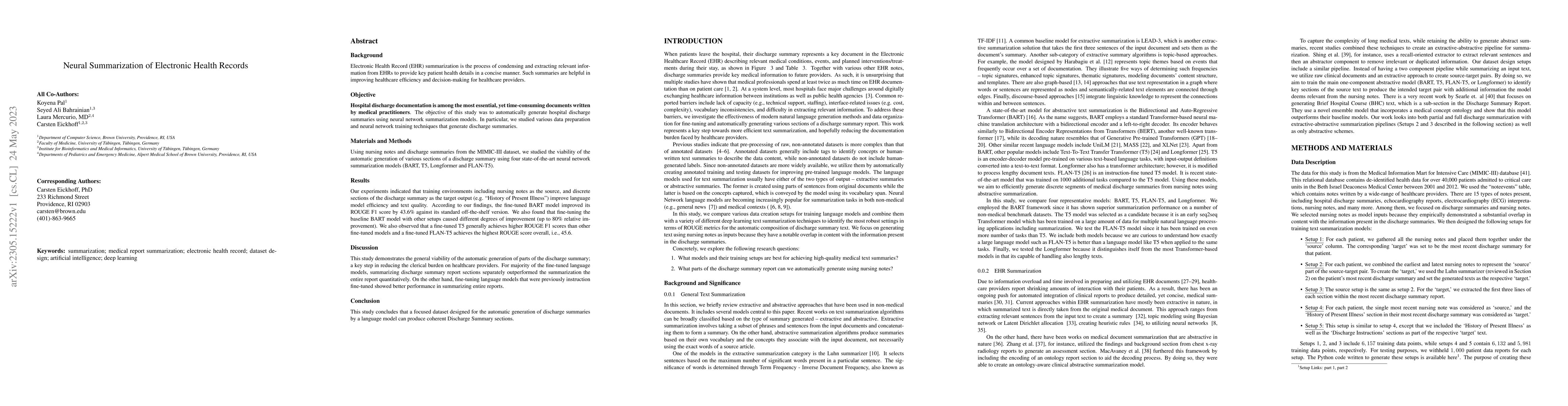 Thumbnail for Neural Summarization of Electronic Health Records