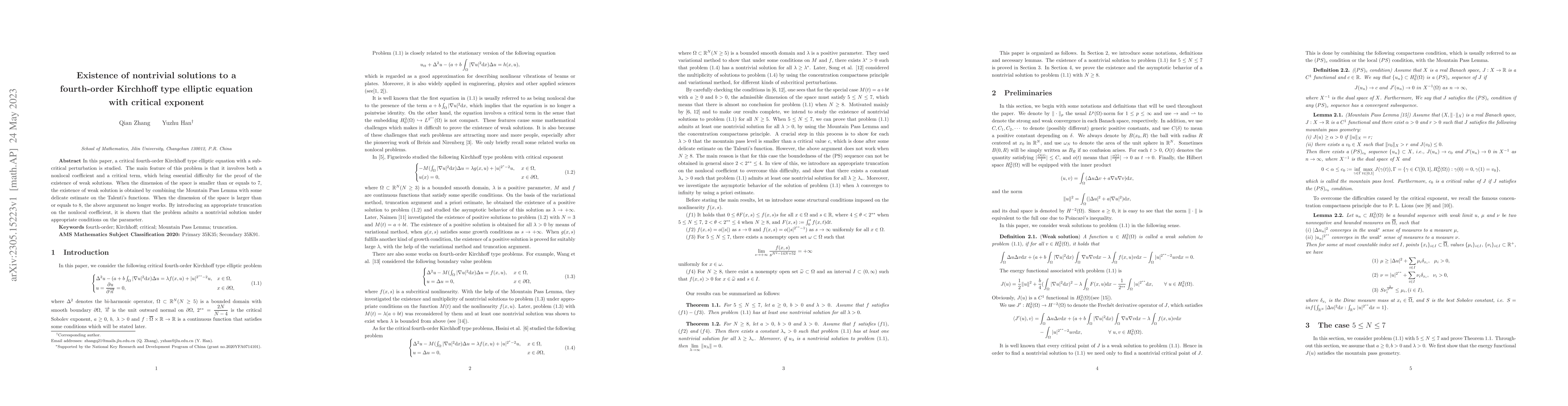 Thumbnail for Existence of nontrivial solutions to a fourth-order Kirchhoff type
  elliptic equation with critical exponent