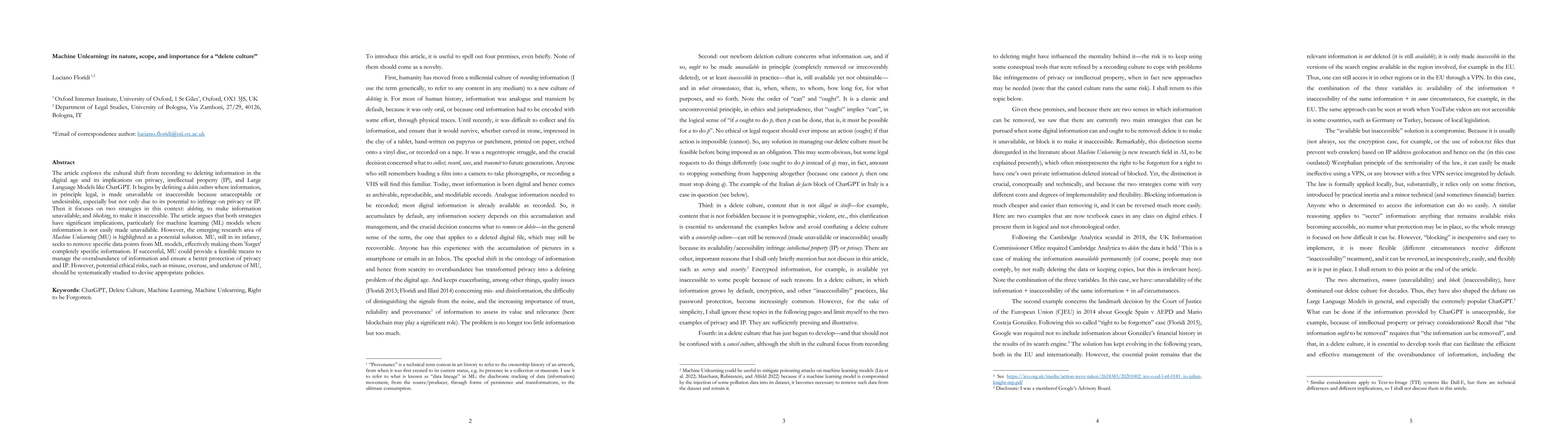 Thumbnail for Machine Unlearning: its nature, scope, and importance for a "delete
  culture"