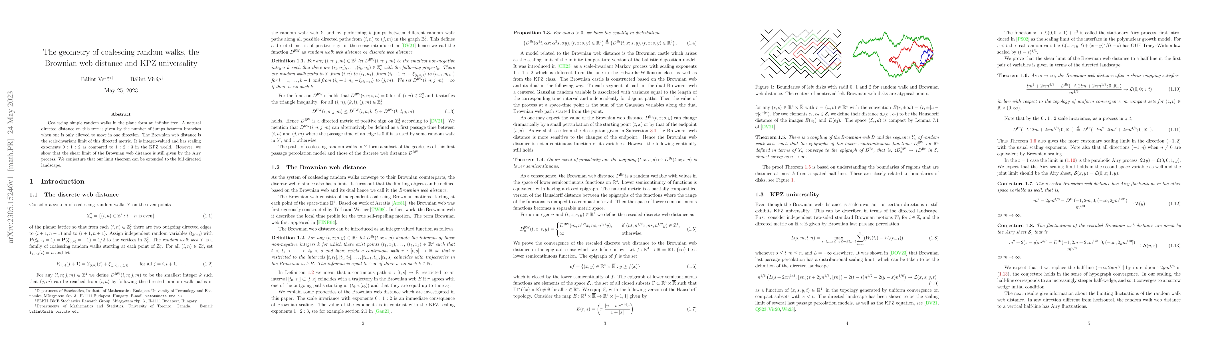 Thumbnail for The geometry of coalescing random walks, the Brownian web distance and
  KPZ universality