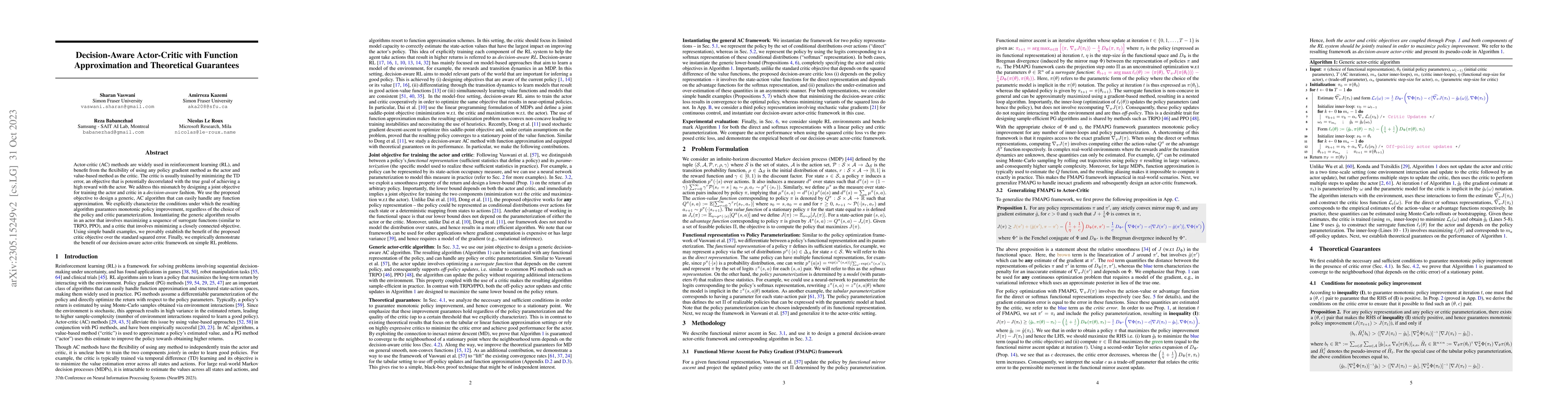 Thumbnail for Decision-Aware Actor-Critic with Function Approximation and Theoretical
  Guarantees