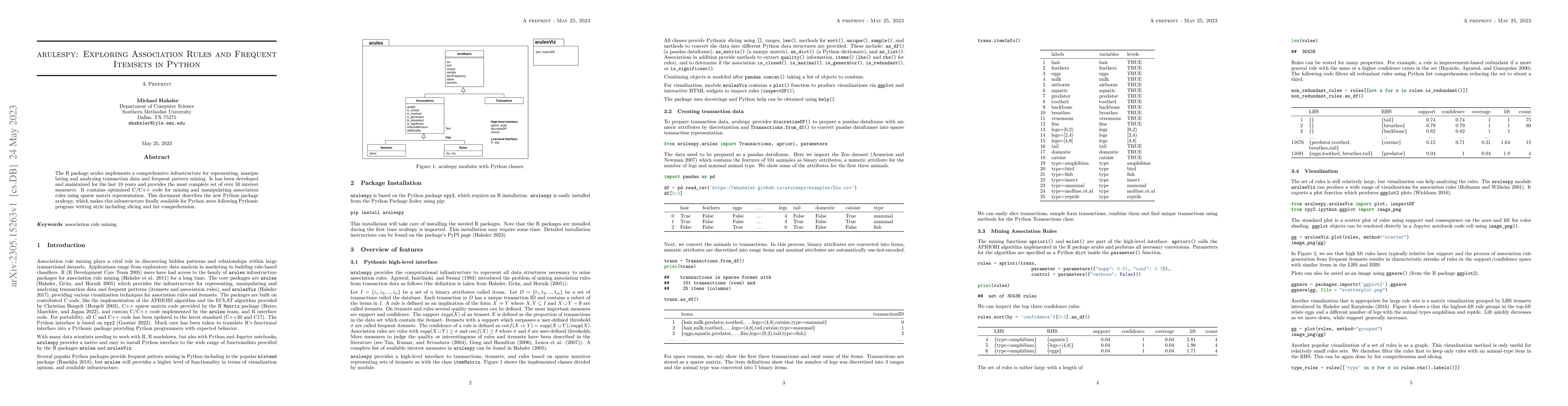 Thumbnail for ARULESPY: Exploring Association Rules and Frequent Itemsets in Python