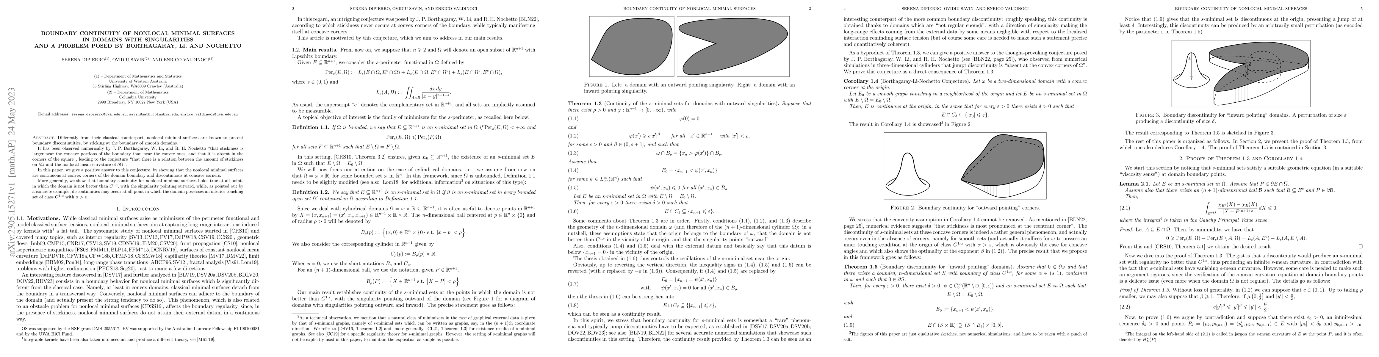 Thumbnail for Boundary continuity of nonlocal minimal surfaces in domains with
  singularities and a problem posed by Borthagaray, Li, and Nochetto