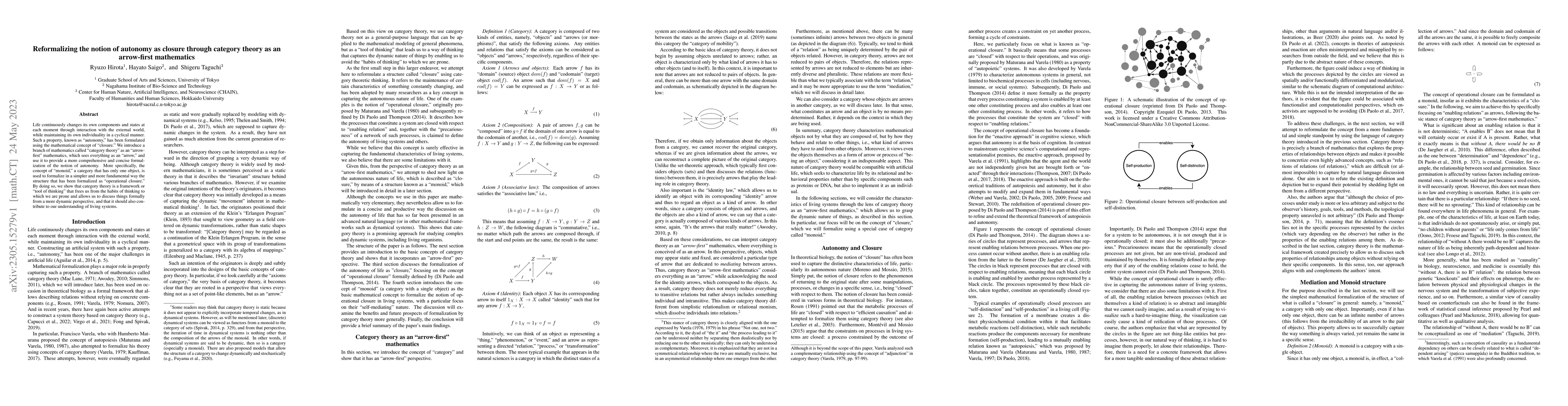Thumbnail for Reformalizing the notion of autonomy as closure through category theory
  as an arrow-first mathematics