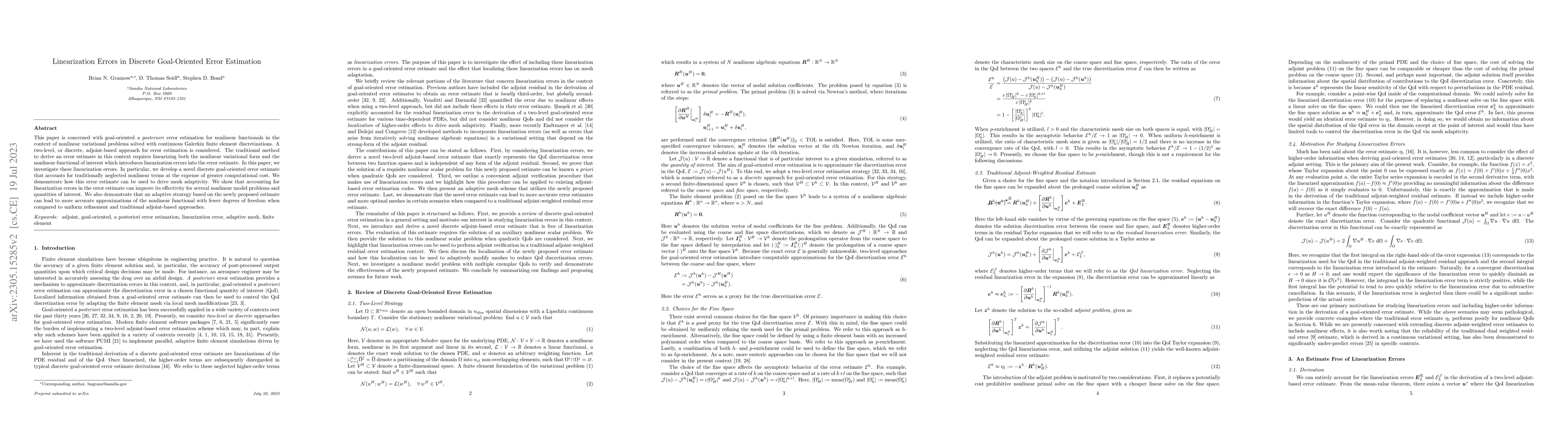 Thumbnail for Linearization Errors in Discrete Goal-Oriented Error Estimation