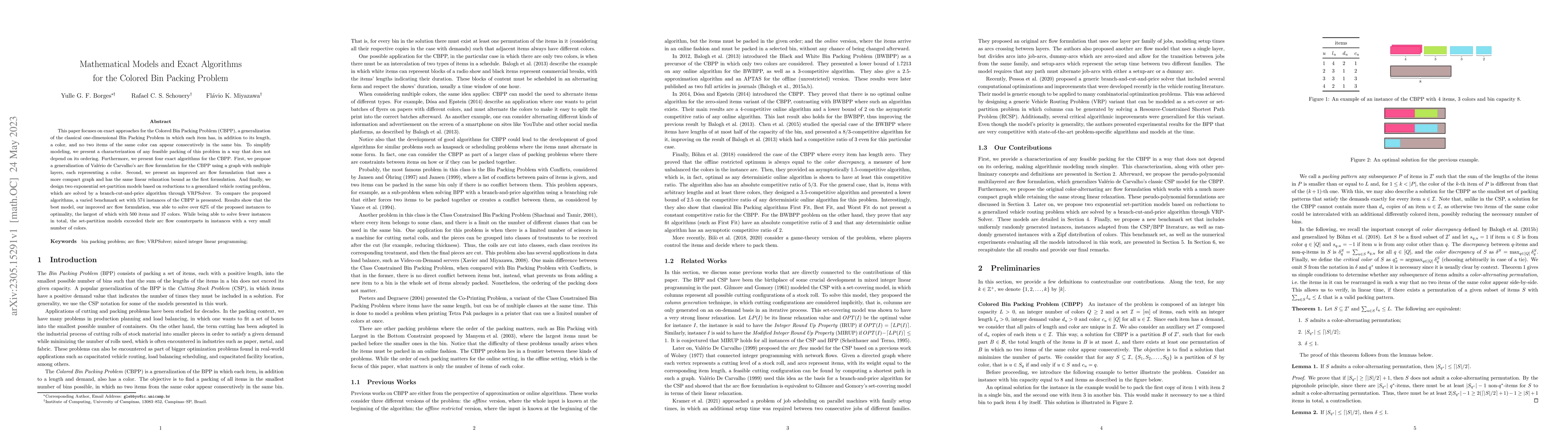Thumbnail for Mathematical Models and Exact Algorithms for the Colored Bin Packing
  Problem