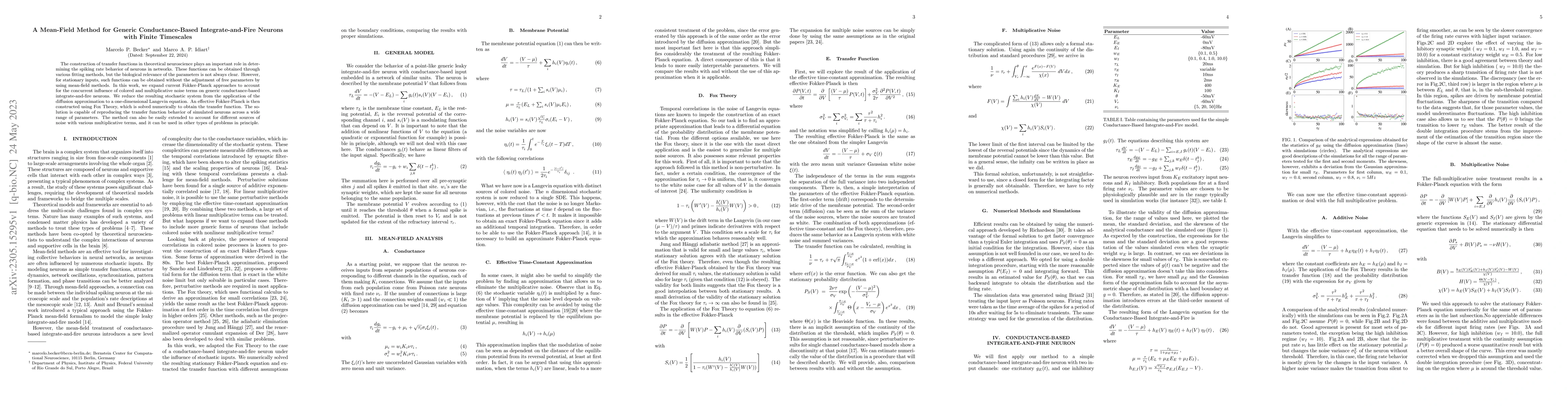 Thumbnail for A Mean-Field Method for Generic Conductance-Based Integrate-and-Fire
  Neurons with Finite Timescales