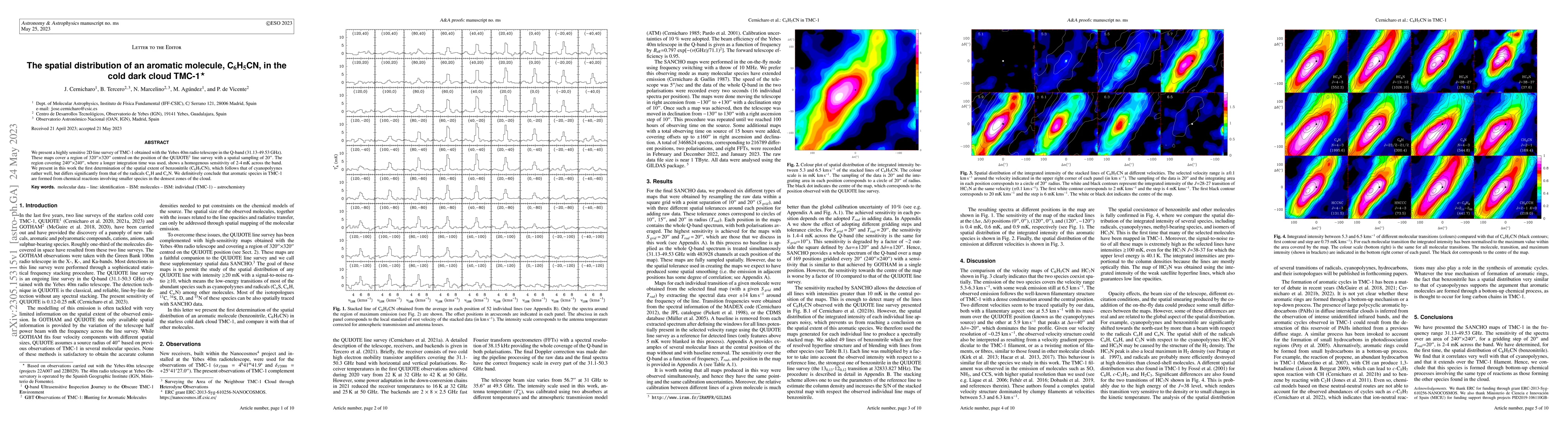 Thumbnail for The spatial distribution of an aromatic molecule, C6H5CN, in the cold
  dark cloud TMC-1