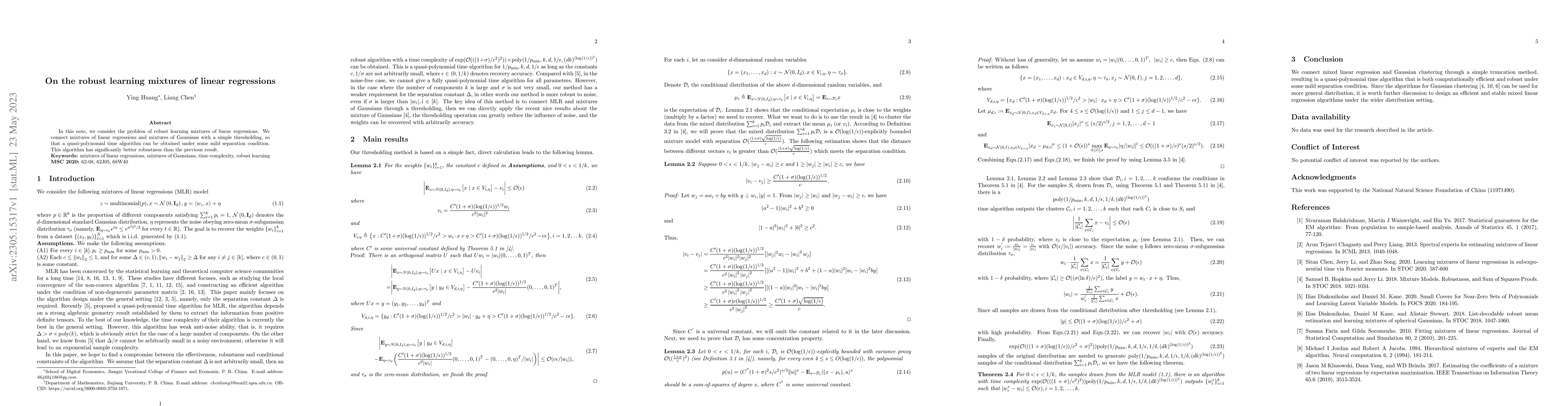 Thumbnail for On the robust learning mixtures of linear regressions