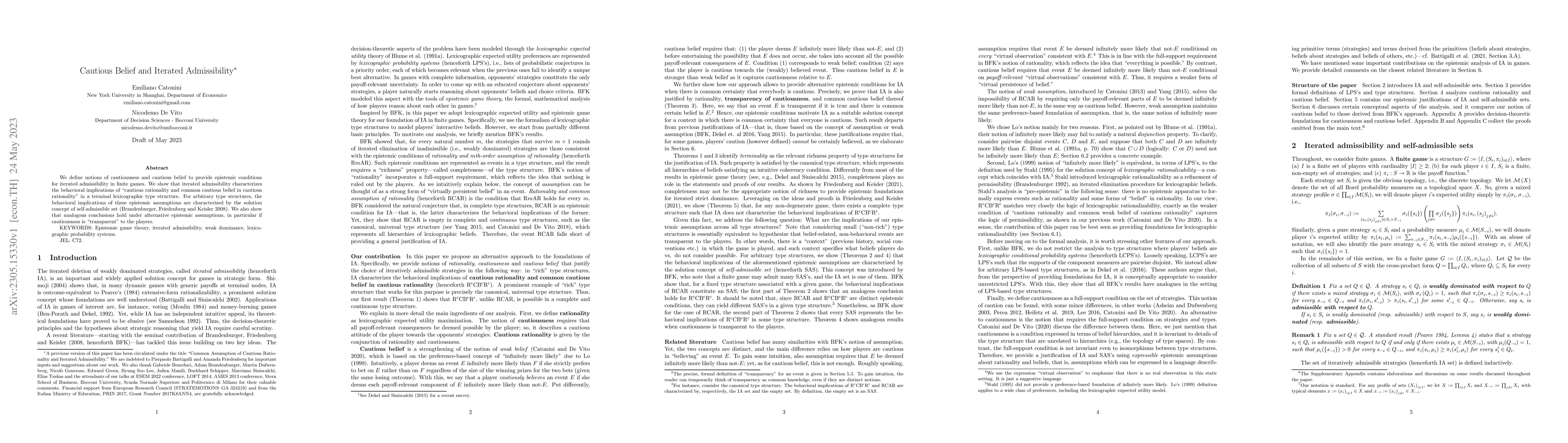 Thumbnail for Cautious Belief and Iterated Admissibility