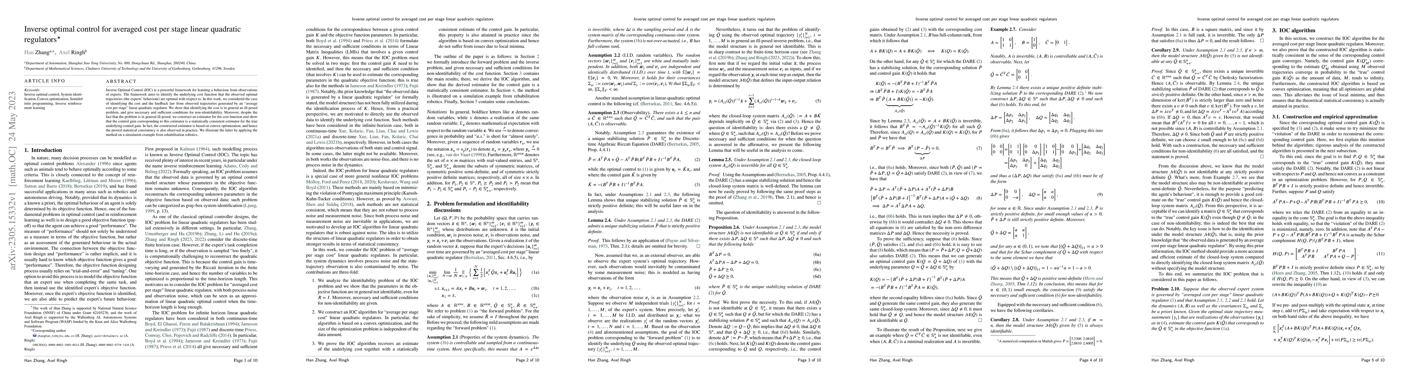 Thumbnail for Inverse optimal control for averaged cost per stage linear quadratic
  regulators