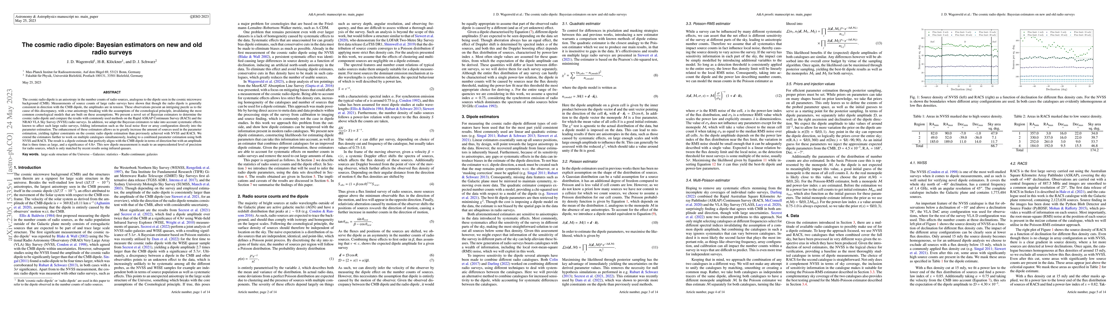 Thumbnail for The cosmic radio dipole: Bayesian estimators on new and old radio
  surveys