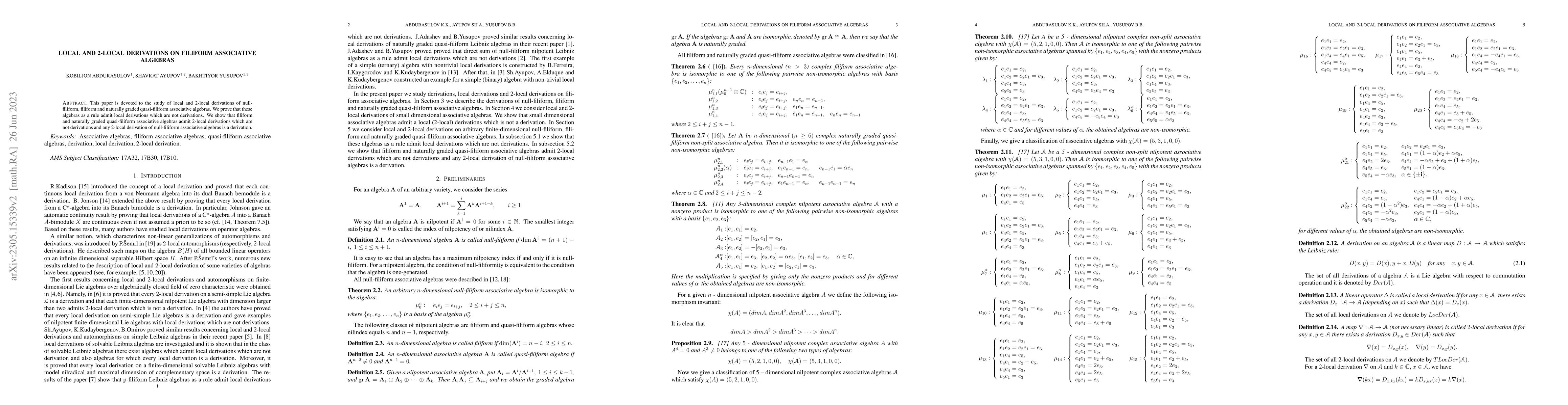 Thumbnail for Local and 2-local derivations on filiform associative algebras