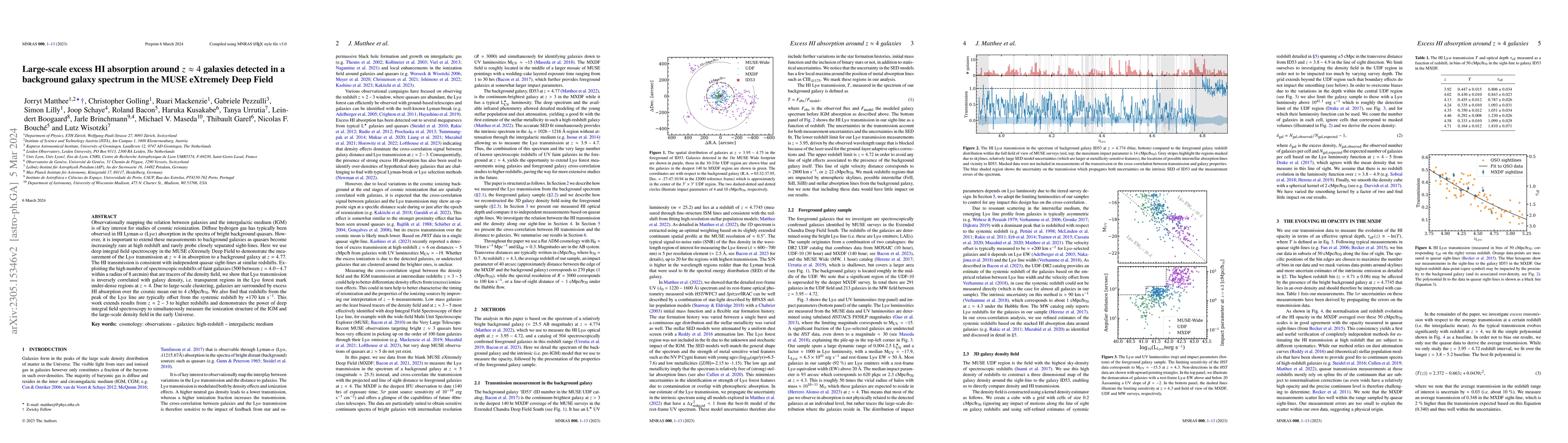 Thumbnail for Large-scale excess HI absorption around $z\approx4$ galaxies detected in
  a background galaxy spectrum in the MUSE eXtremely Deep Field