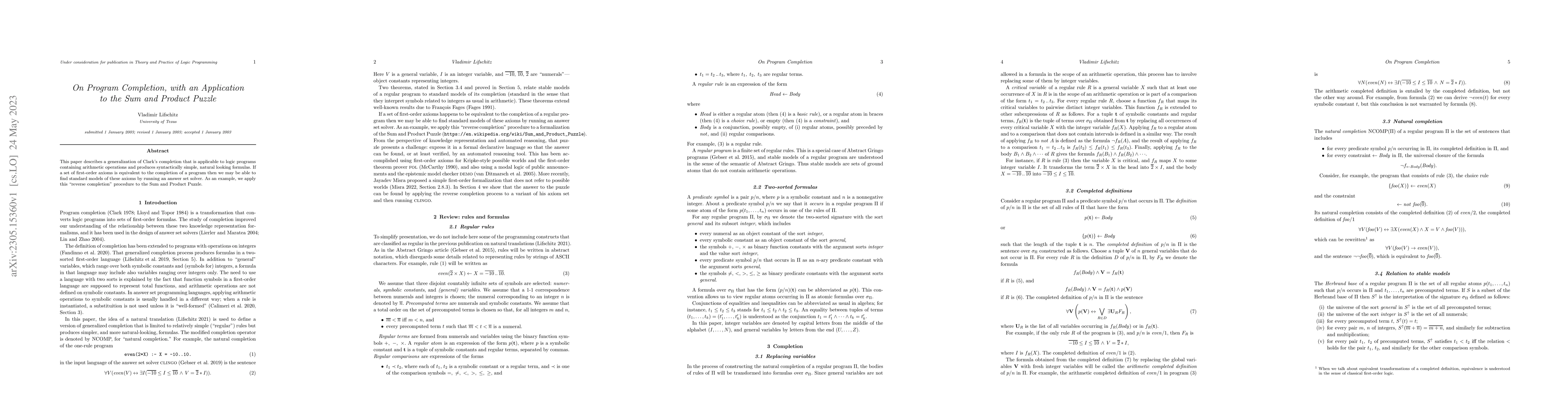 Thumbnail for On Program Completion, with an Application to the Sum and Product Puzzle
