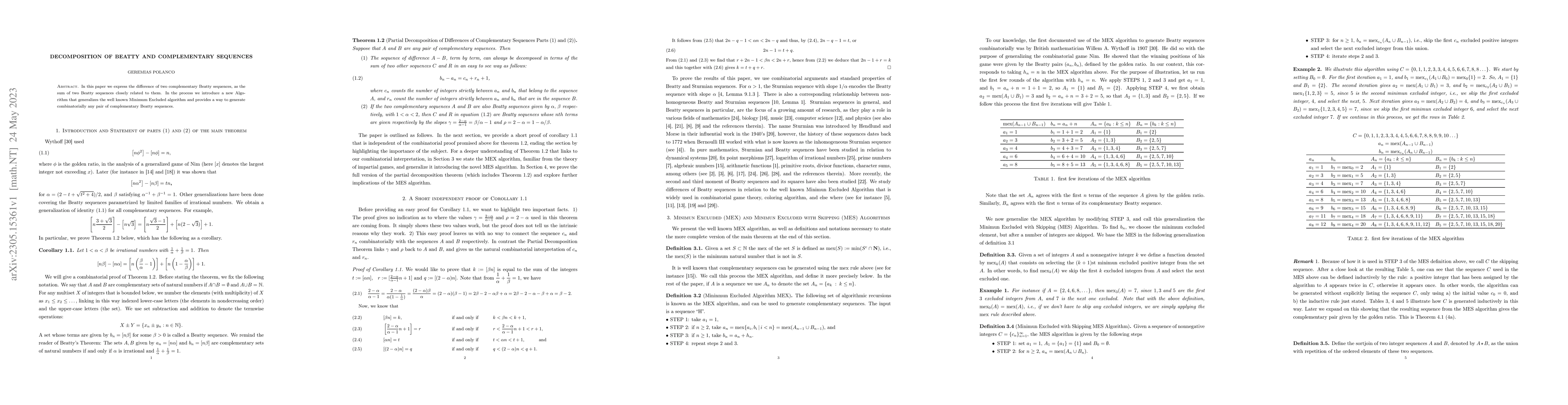 Thumbnail for Decomposition of Beatty and Complementary Sequences