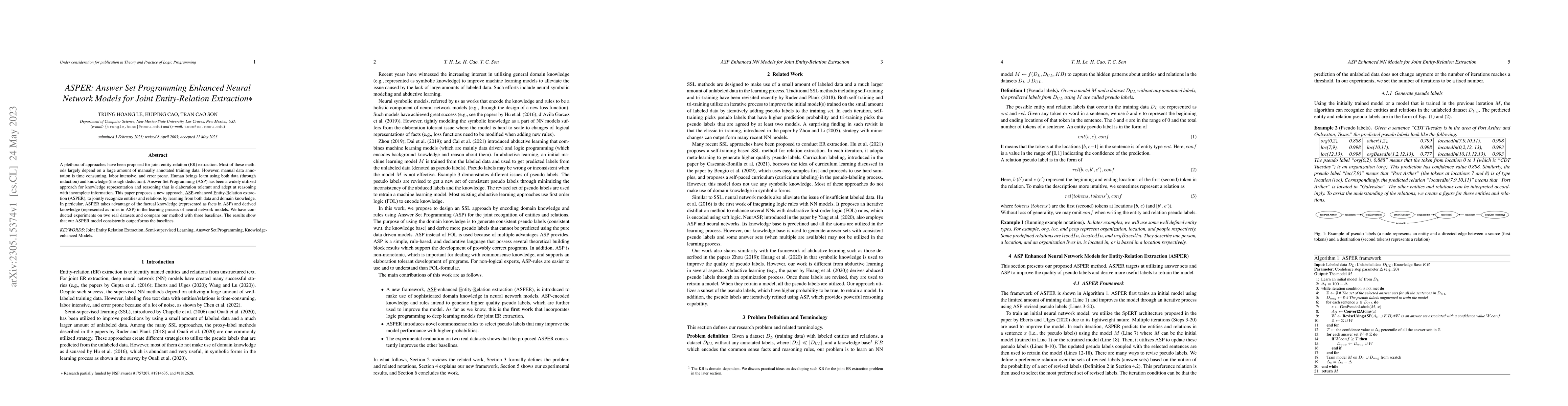 Thumbnail for ASPER: Answer Set Programming Enhanced Neural Network Models for Joint
  Entity-Relation Extraction