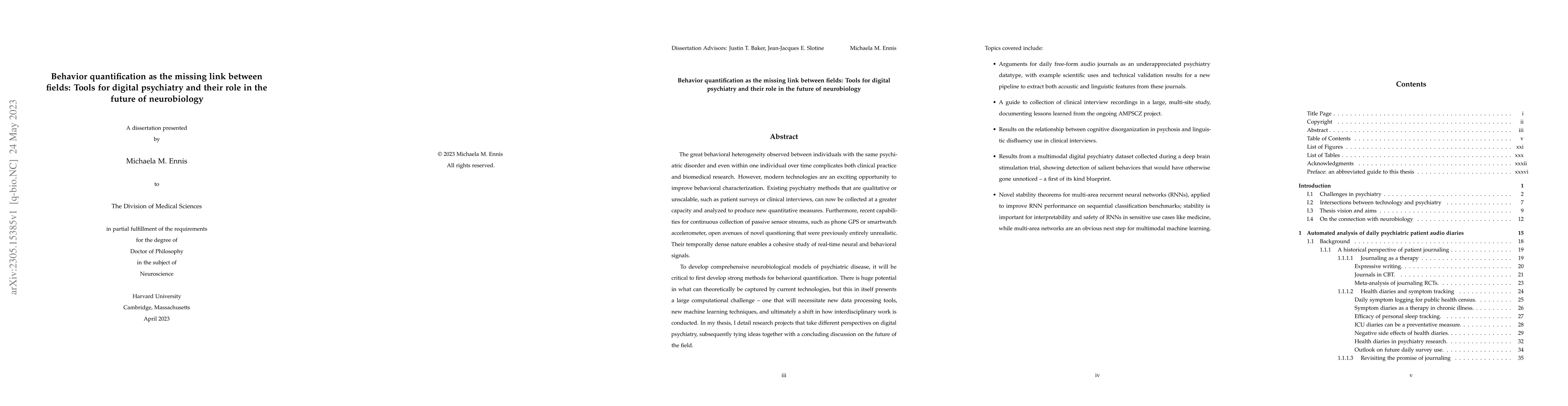 Thumbnail for Behavior quantification as the missing link between fields: Tools for
  digital psychiatry and their role in the future of neurobiology