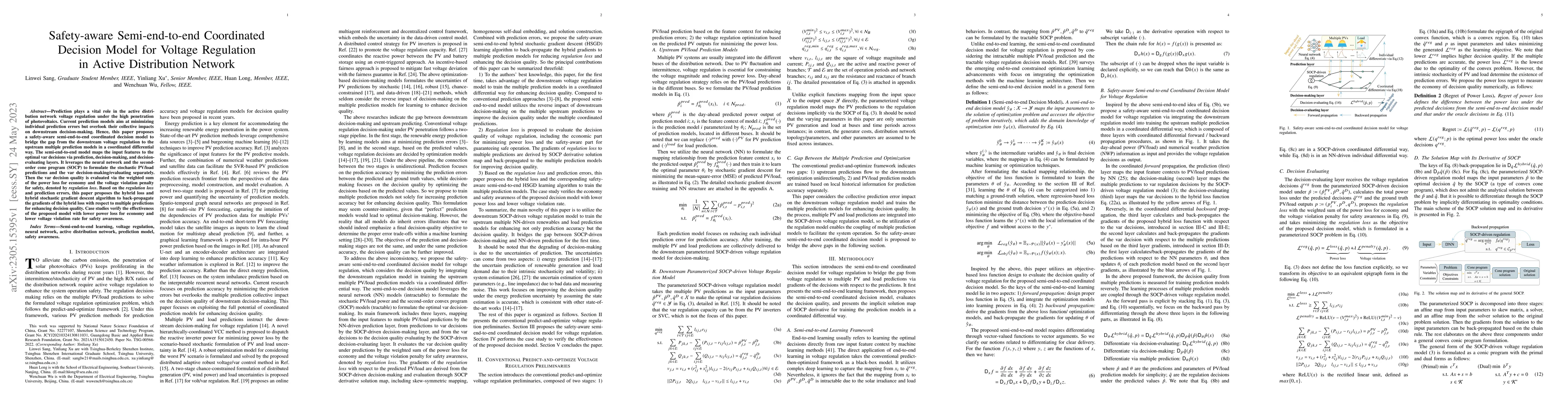 Thumbnail for Safety-aware Semi-end-to-end Coordinated Decision Model for Voltage
  Regulation in Active Distribution Network