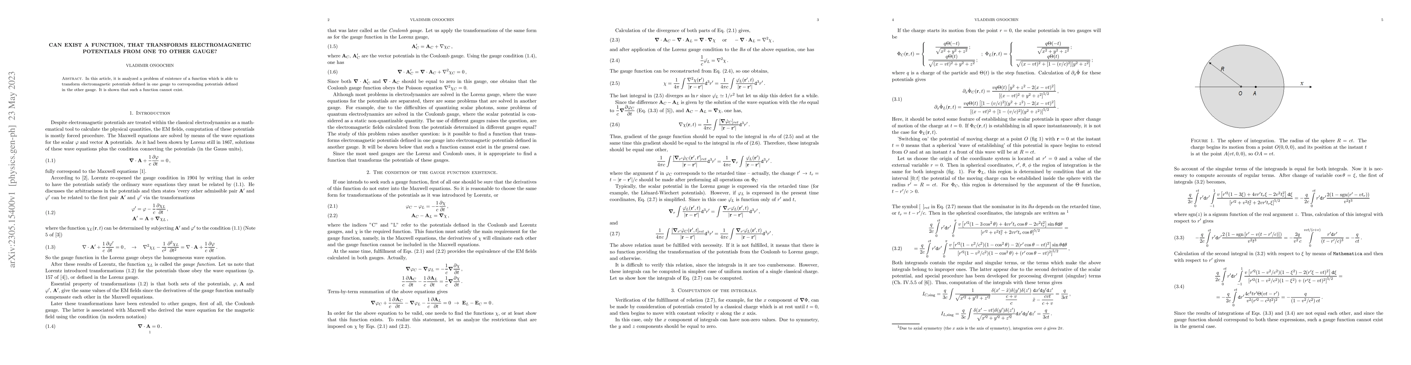 Thumbnail for Can exist a function, that transforms electromagnetic potentials from
  one to other gauge?
