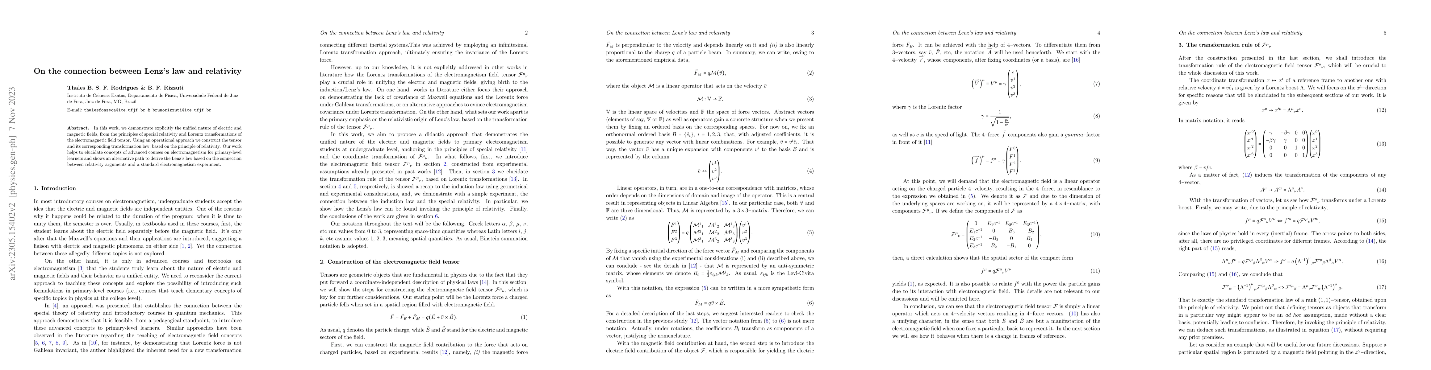 Thumbnail for On the connection between Lenz's law and relativity