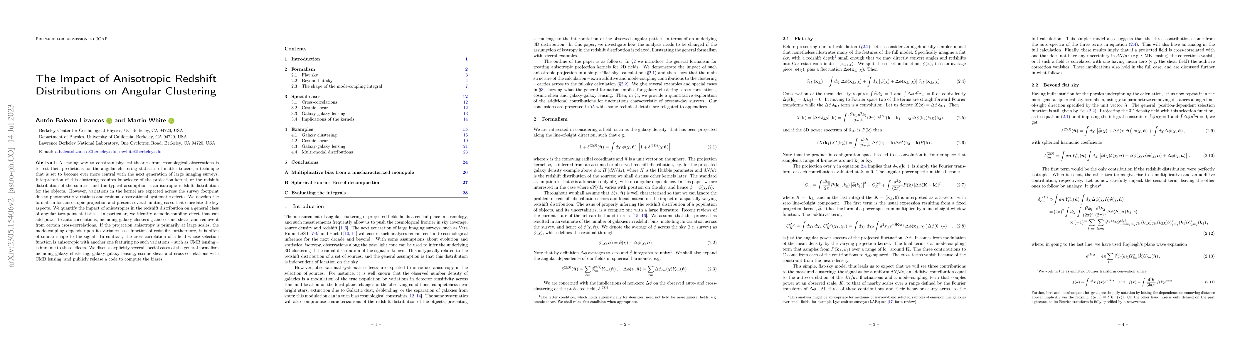 Thumbnail for The Impact of Anisotropic Redshift Distributions on Angular Clustering