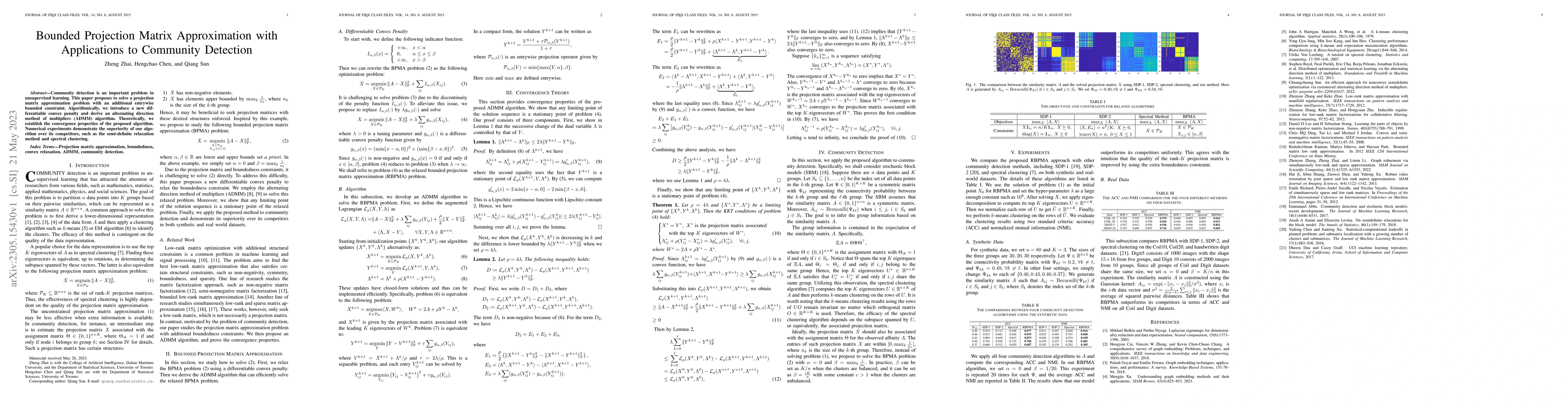 Thumbnail for Bounded Projection Matrix Approximation with Applications to Community
  Detection