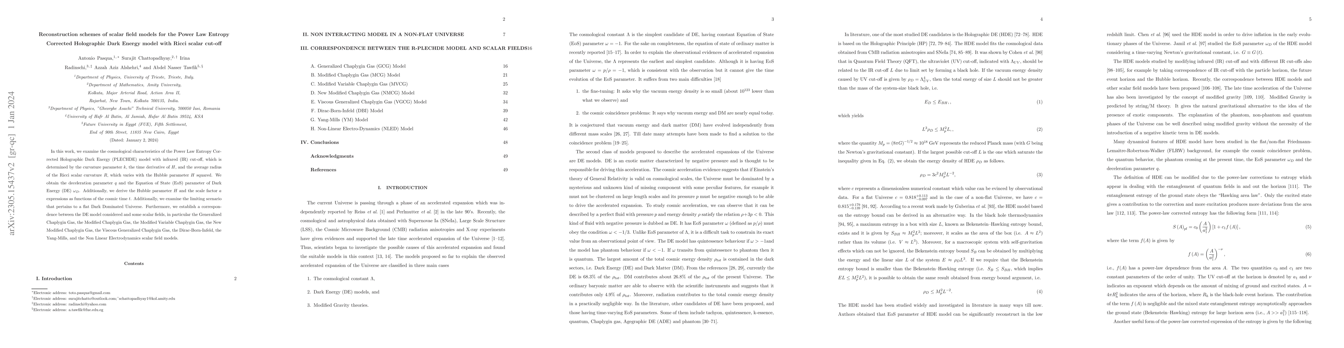 Thumbnail for Reconstruction schemes of scalar field models for the Power Law Entropy
  Corrected Holographic Dark Energy model with Ricci scalar cut-off