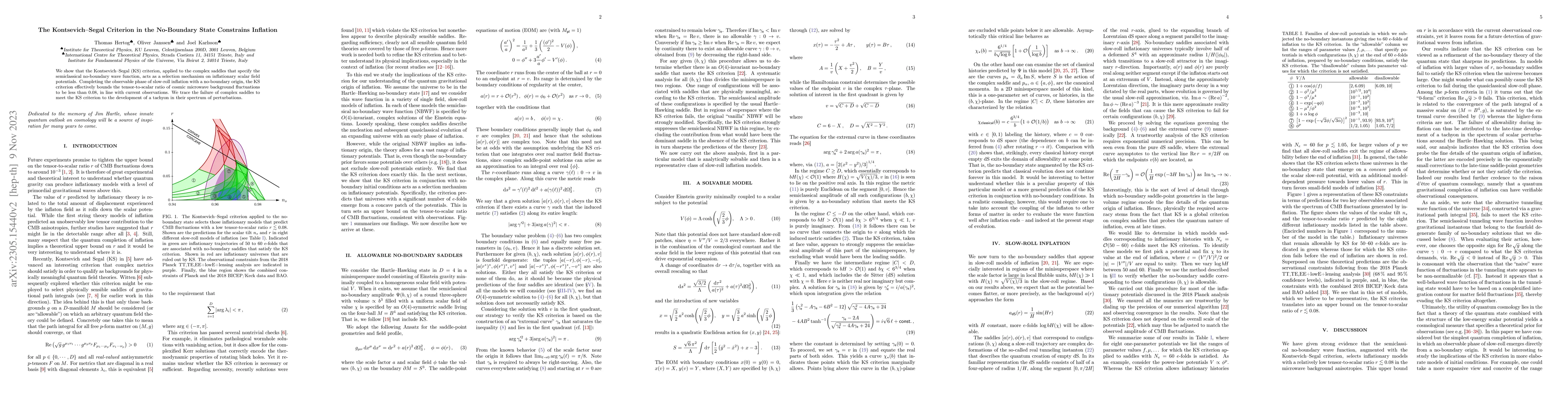 Thumbnail for The Kontsevich-Segal Criterion in the No-Boundary State Constrains
  Inflation