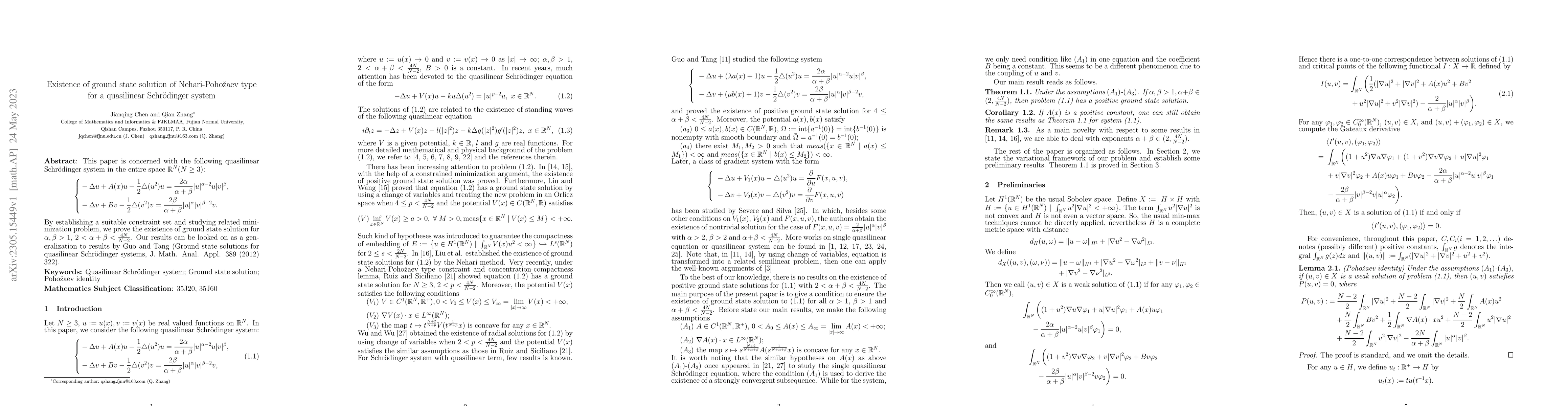 Thumbnail for Existence of ground state solution of Nehari-Poho\v{z}aev type for a
  quasilinear Schr\"{o}dinger system