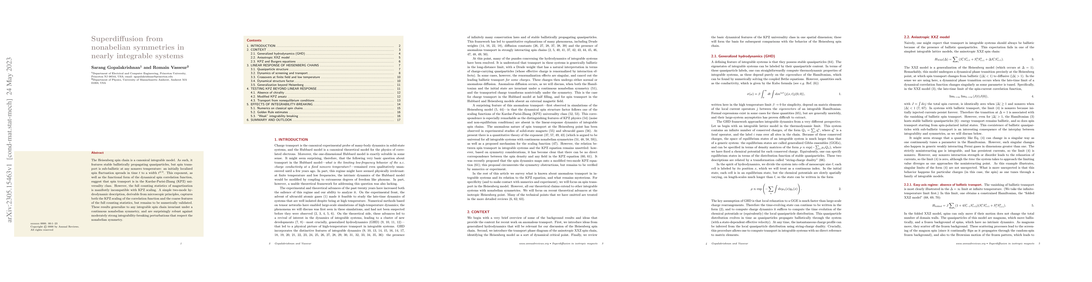 Thumbnail for Superdiffusion from nonabelian symmetries in nearly integrable systems