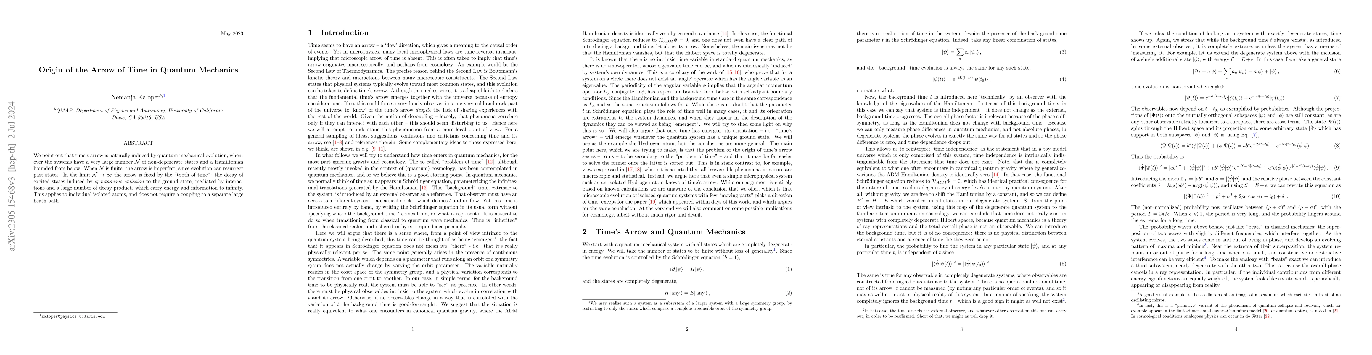 Thumbnail for Origin of the Arrow of Time in Quantum Mechanics