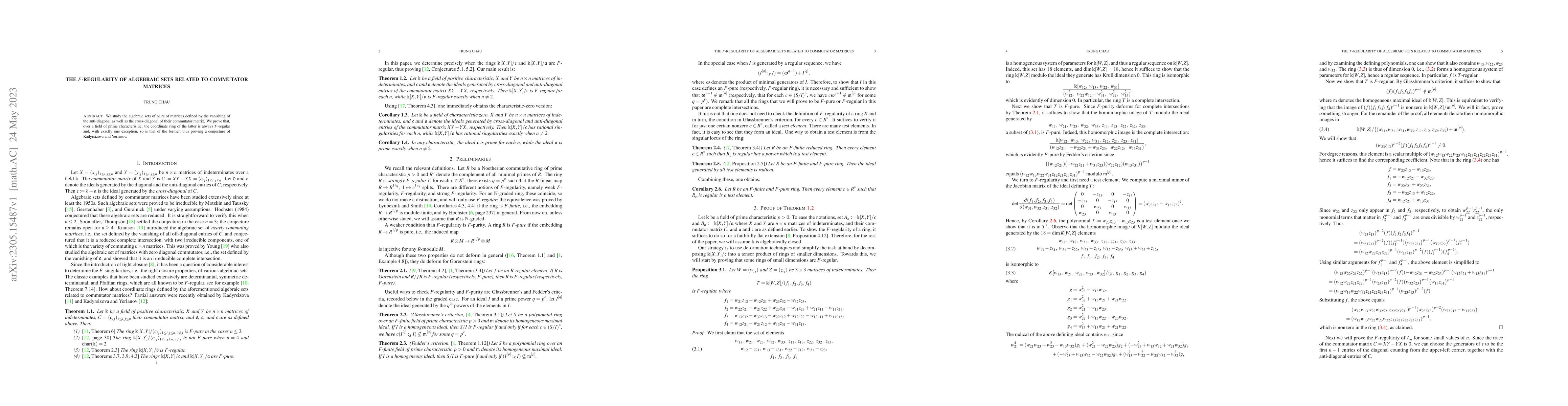 Thumbnail for The $F$-regularity of algebraic sets related to commutator matrices