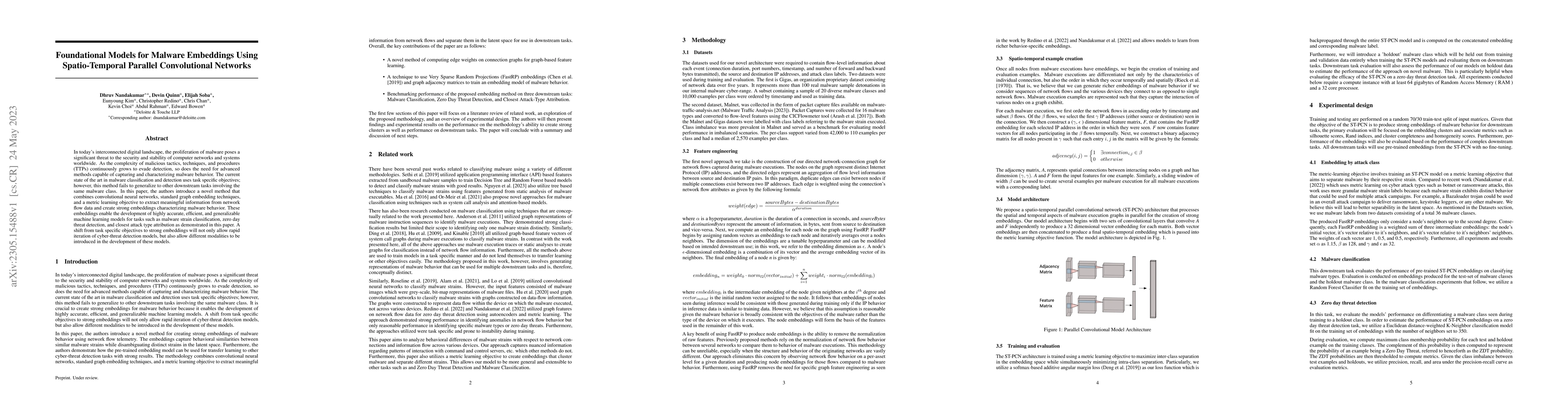 Thumbnail for Foundational Models for Malware Embeddings Using Spatio-Temporal
  Parallel Convolutional Networks