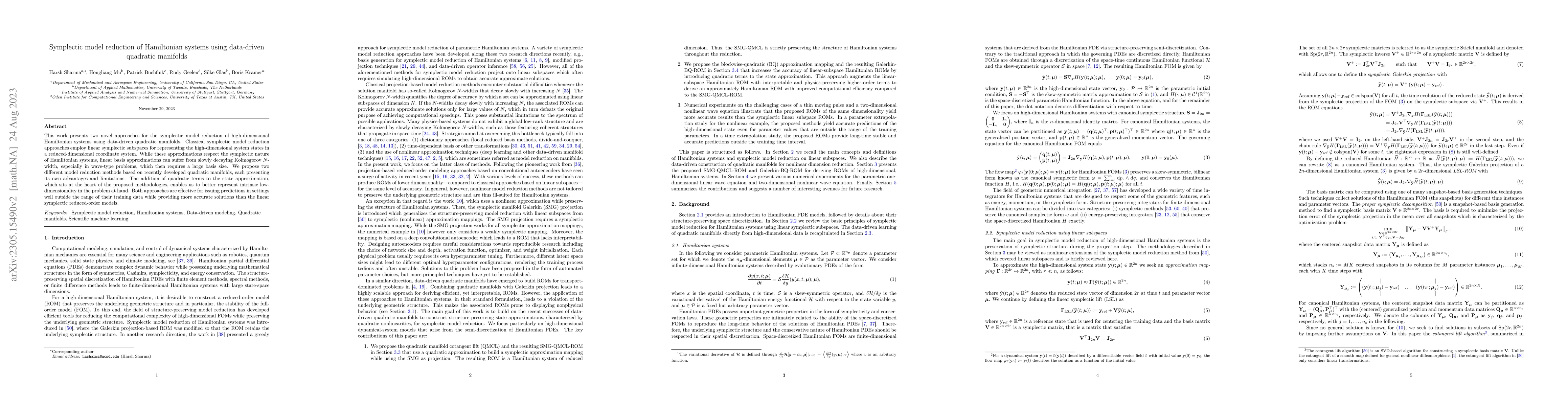 Thumbnail for Symplectic model reduction of Hamiltonian systems using data-driven
  quadratic manifolds