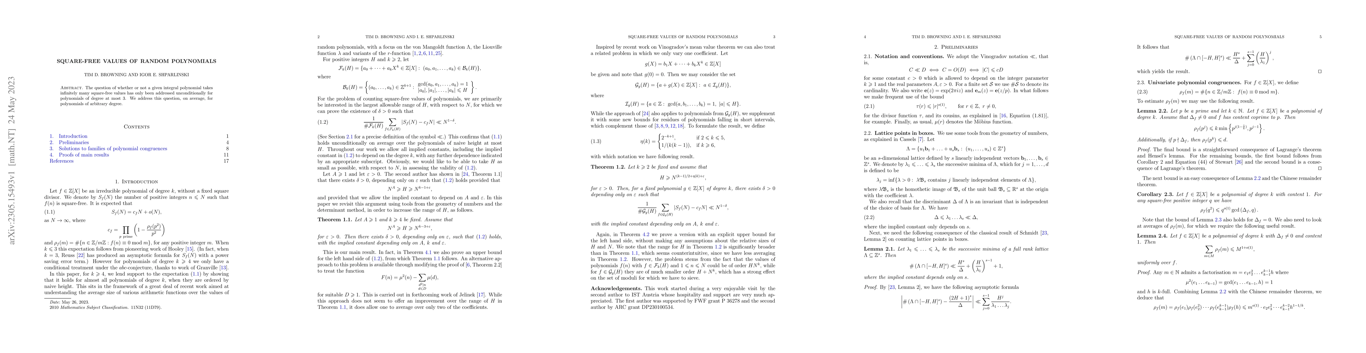Thumbnail for Square-free values of random polynomials