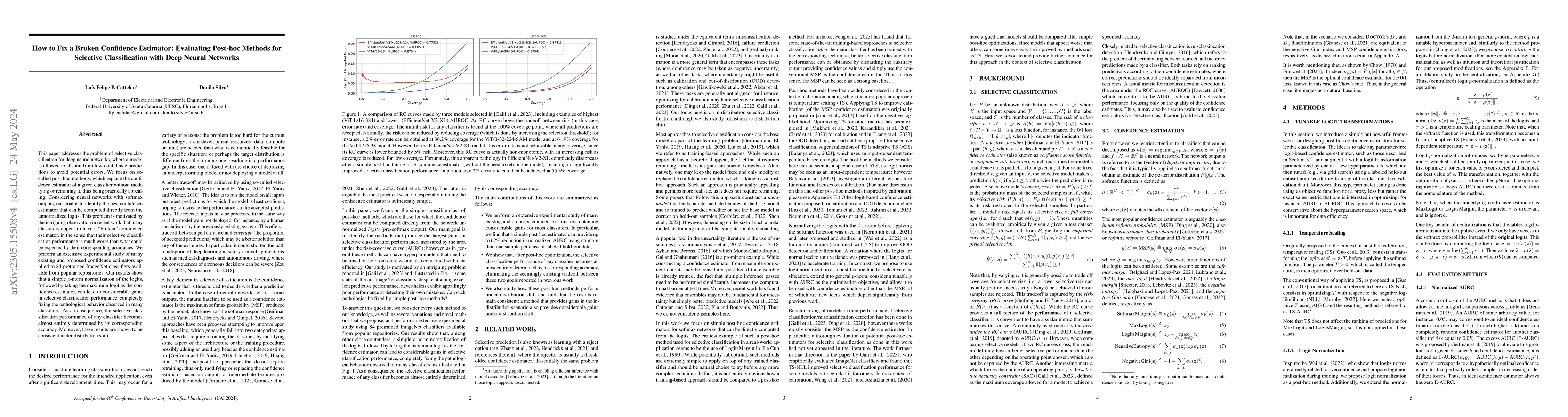 Thumbnail for How to Fix a Broken Confidence Estimator: Evaluating Post-hoc Methods
  for Selective Classification with Deep Neural Networks