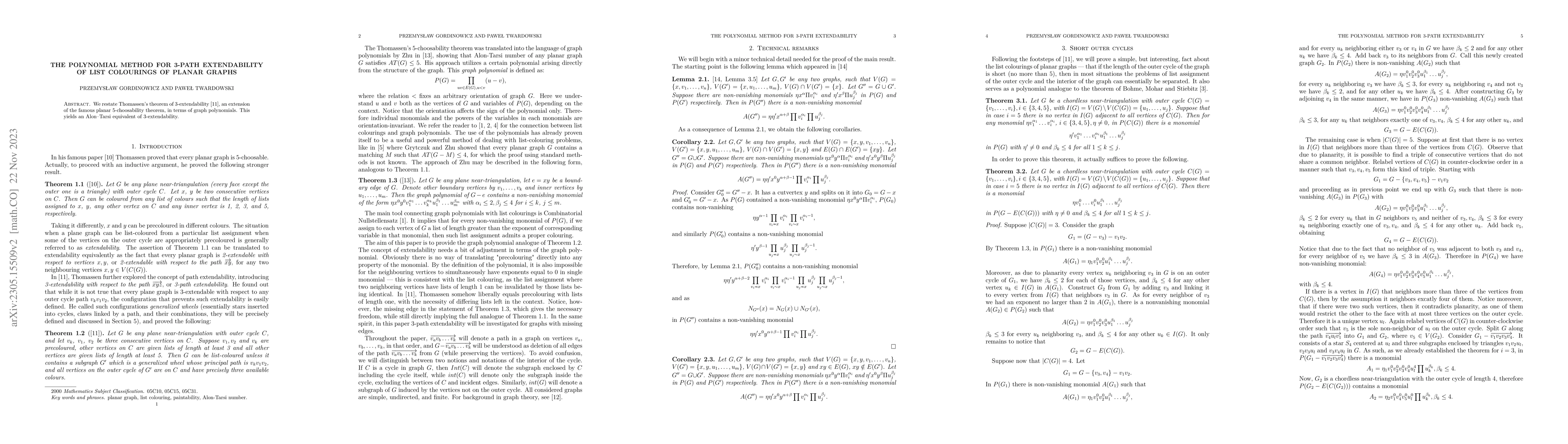 Thumbnail for The polynomial method for 3-path extendability of list colourings of
  planar graphs