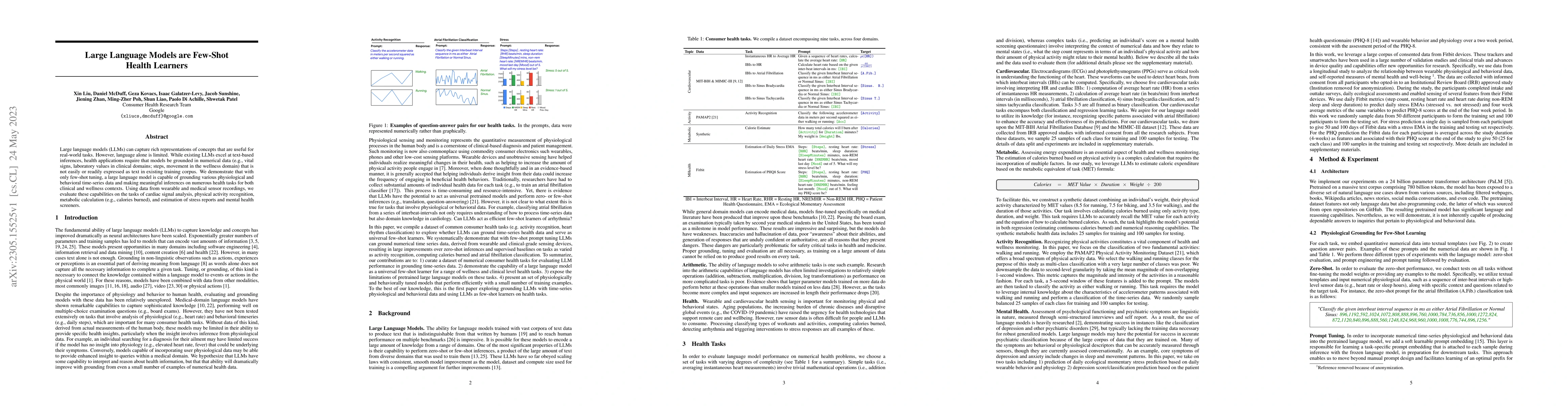Thumbnail for Large Language Models are Few-Shot Health Learners