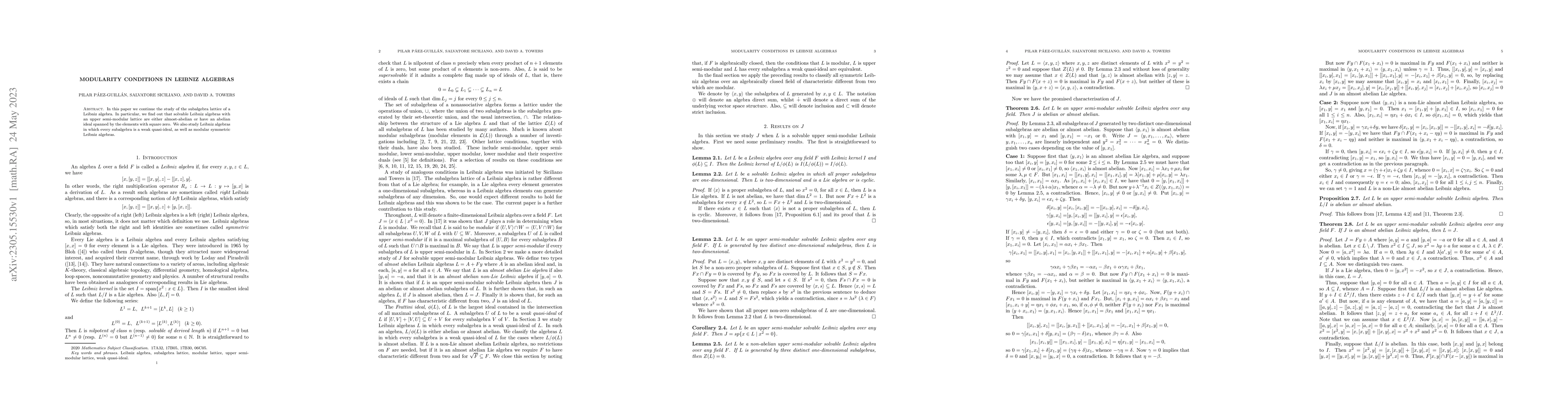 Thumbnail for Modularity conditions in Leibniz algebras