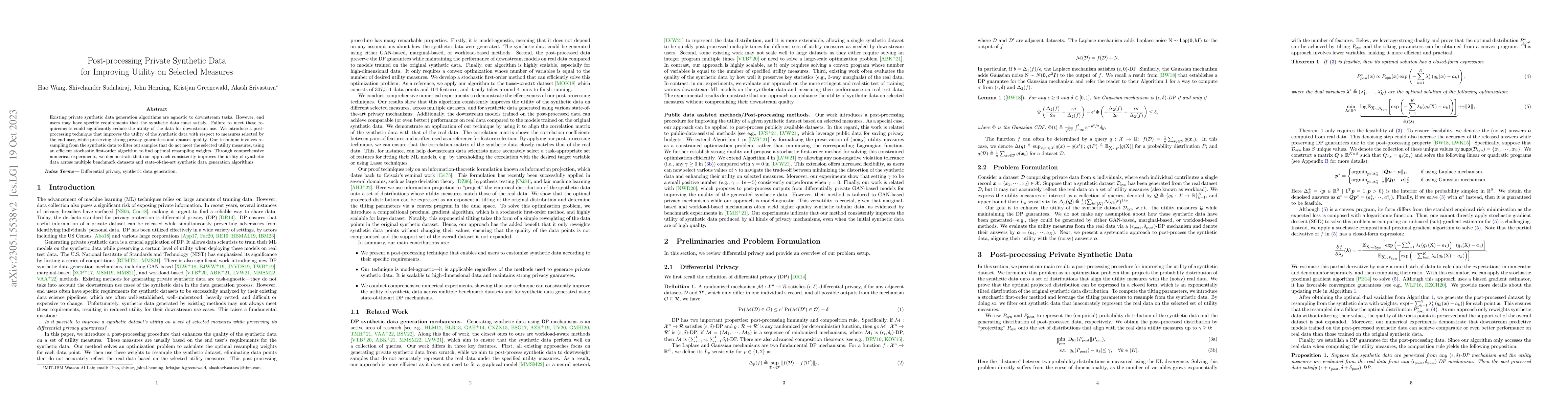 Thumbnail for Post-processing Private Synthetic Data for Improving Utility on Selected
  Measures