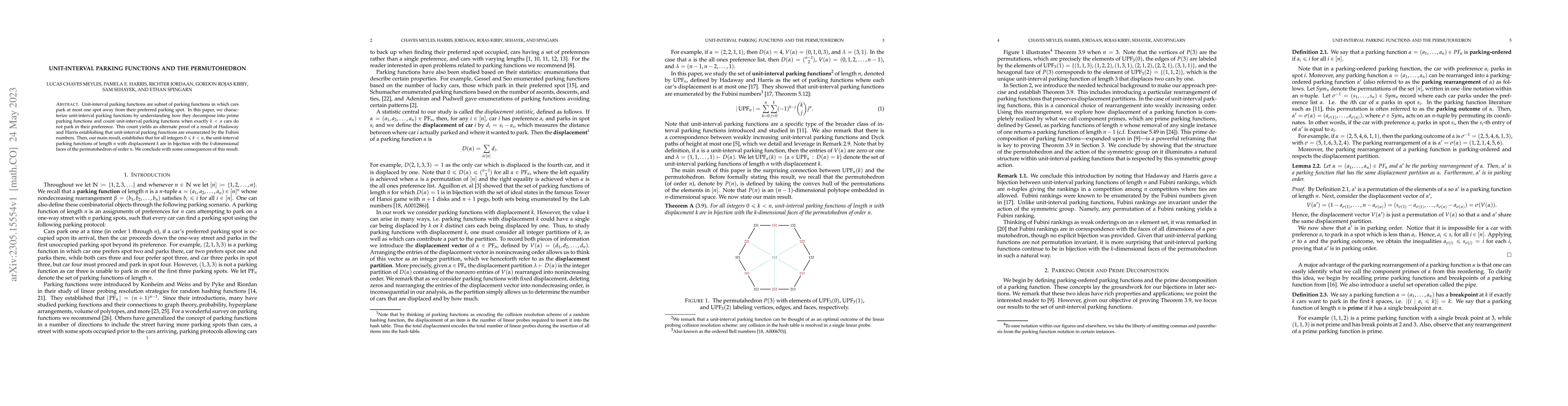 Thumbnail for Unit-Interval Parking Functions and the Permutohedron