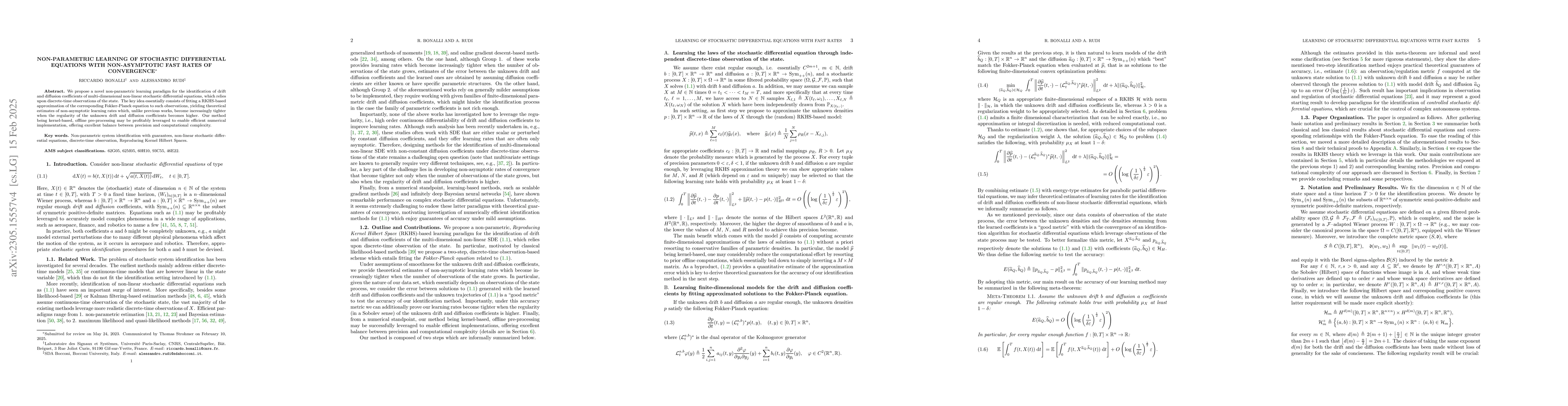 Thumbnail for Non-Parametric Learning of Stochastic Differential Equations with
  Non-asymptotic Fast Rates of Convergence