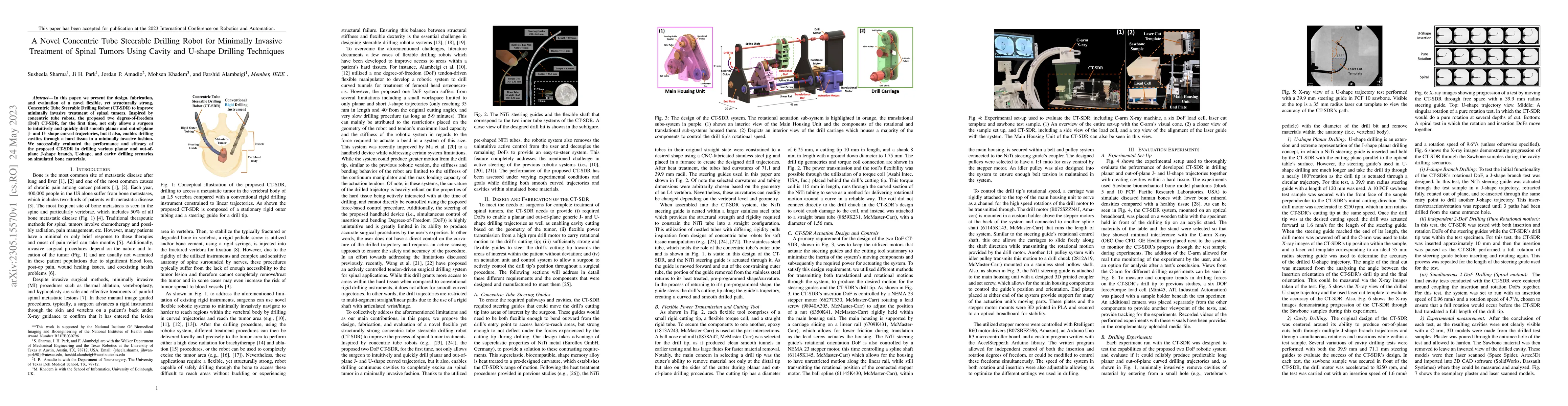 Thumbnail for A Novel Concentric Tube Steerable Drilling Robot for Minimally Invasive
  Treatment of Spinal Tumors Using Cavity and U-shape Drilling Techniques