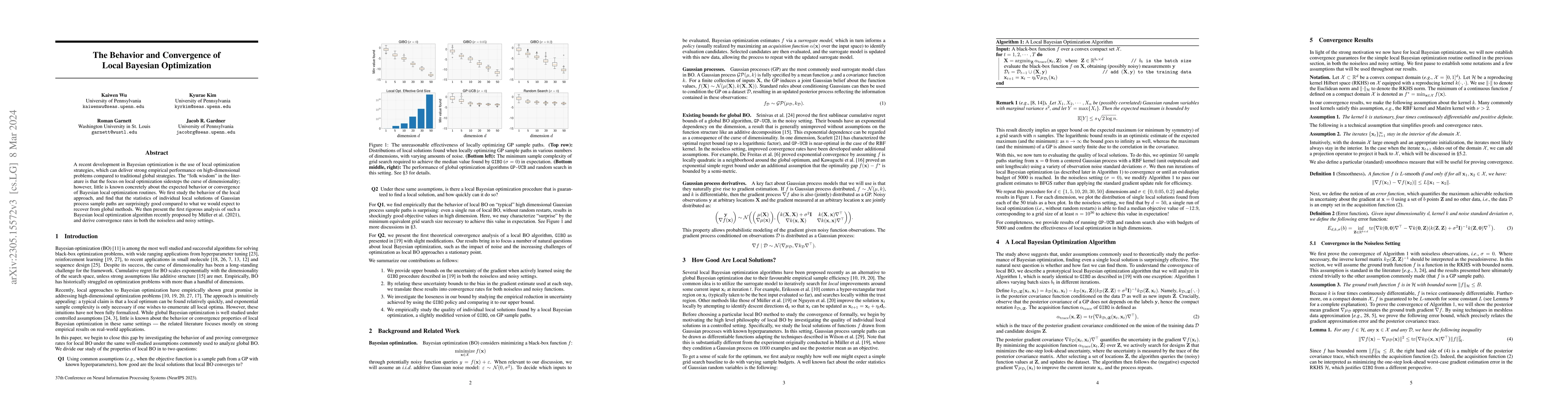 Thumbnail for The Behavior and Convergence of Local Bayesian Optimization