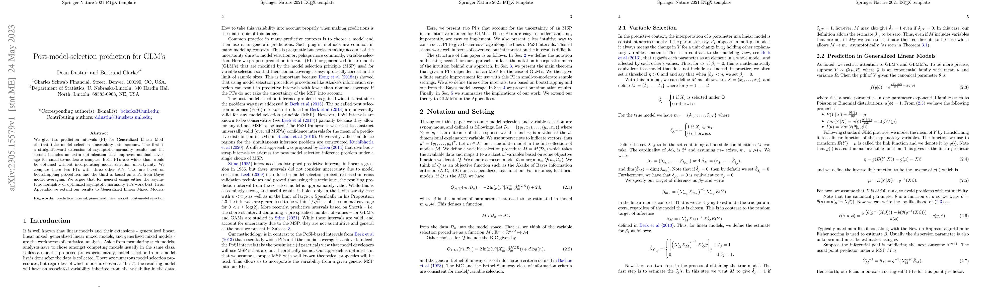 Thumbnail for Post-model-selection prediction for GLM's