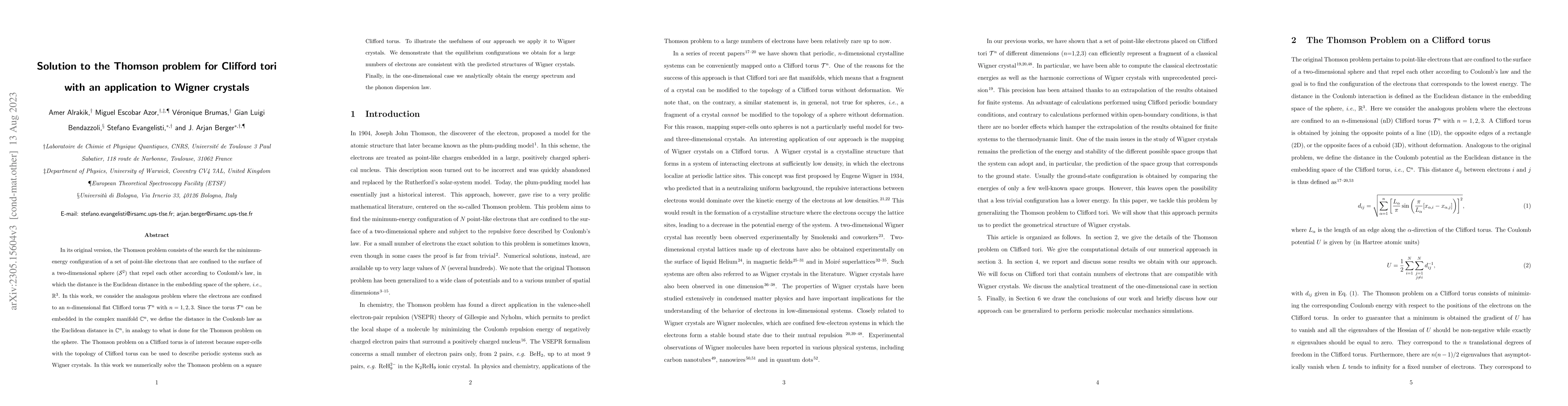 Thumbnail for Solution to the Thomson problem for Clifford tori with an application to
  Wigner crystals